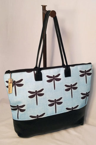 Pemaquid tote bag with exclusive dragonfly fabric by Tori Anna Designs.