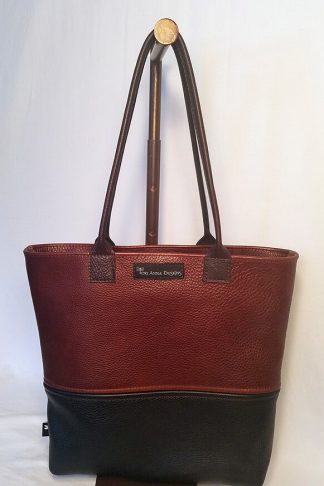 Black and Tan Leather Tote bag by Tori Anna Designs.